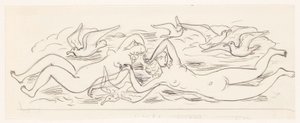 Zwei nackte schwimmende Frauen und fünf Möwen von Leo Gestel