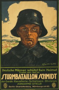 Sturmbataillon Schmidt; Deutsche Männer schützt Eure Heimat! 1919 (Farblithographie) von Leo Impekoven