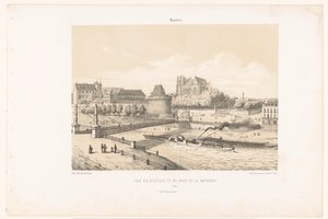 Blick auf das Schloss und die Pont de la Rotonde über die Loire in Nantes