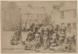 Der Apfelmarkt in Landerneau von Leon Augustin Lhermitte