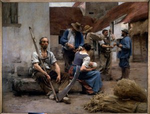 Die Lohnzahlung der Bauern auf einem Bauernhof von Leon Augustin Lhermitte