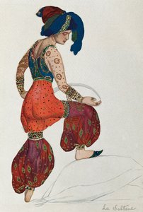 Kostüm von Vaslav Nijinsky für die Rolle der Sultanin im Ballett "Scheherazade" 1910 (Aquarell auf Papier)