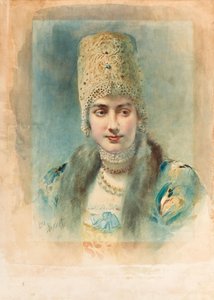 Porträt eines Mädchens mit Kokoshnik von Leon Bakst