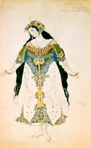 Die Zarewna, Kostümentwurf für die Ballets Russes Produktion von Strawinskys Der Feuervogel, 1910 von Leon Bakst