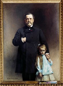 Porträt des französischen Arztes Louis Pasteur (1822-1895) mit seiner Enkelin Camille Vallery Radot