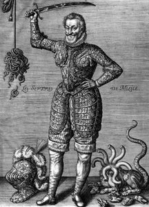 Henri IV (1553-1610) französischer König von 1589-1610, hier in Rüstung, ein Schwert haltend, als Rächer der Ungerechtigkeiten, Gravur von Leonard Gaultier von Leonard Gaultier