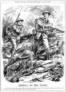 Amerikanische Verstärkungen zur Unterstützung der alliierten Truppen vor dem Eintreffen der Hauptarmee der USA, Erster Weltkrieg, 1918 von Leonard Raven Hill
