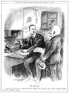 Mr. Punch dankt Marconi für die drahtlose Telegrafie, die Leben auf See rettete, 1913 von Leonard Raven Hill