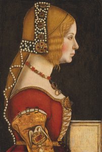 Porträt von Isabella von Aragon, Herzogin von Mailand, Halbfigur, im Profil nach rechts von Leonardo da (circle of) Vinci