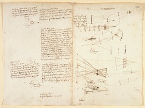 Notizen, Skizzen und ein Diagramm zu den Eigenschaften des Auges, ca. 1490