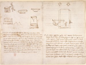 Notizen und grobe Skizzen zum Herstellungsprozess von Salpeter zur Vorbereitung von Schießpulver (nicht von Leonardo) von Leonardo da Vinci