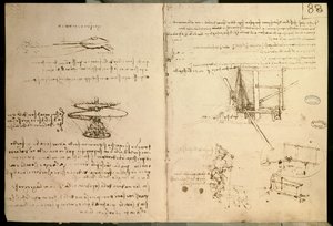 Flugmaschinen, eine der ersten Zeichnungen einer hubschrauberähnlichen Flugmaschine, ca. 1487