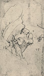 Groteskes Profil eines Mannes mit Hut nach rechts, ca. 1480
