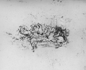Reiter mit Fahnen, die von links vorrücken, ca. 1480 1945