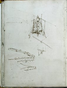 Wissenschaft und Technik: Manuskript über Flugmaschinen, Vorläufer des Hubschraubers. Buch von Leonardo da Vinci, um 1487