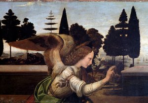 Die Verkündigung, Detail des Engels von Leonardo da Vinci