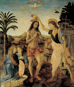 Die Taufe Christi um 1475-1478 von Andrea del Verrocchio (1436-1488) und Leonardo da Vinci (1452-1516)