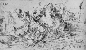 Blick über ein Tal mit Bergen dahinter, ca. 1480, 1945 von Leonardo da Vinci