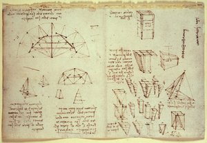 Notizbuch von Leonardo da Vinci, zeigt Diagramme geometrischer Formen