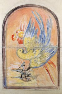 Vorbereitende Zeichnung für die Rückseite eines Art-Deco-Stuhls für den Salon von Le Perroquet, Gouache von Leonetto Cappiello (1875-1942), Italien, 20. Jahrhundert