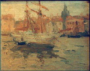 Italienischer Hafen mit Rahsegelschoner