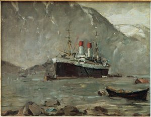 Passagierdampfer der Hamburg-Süd in einem norwegischen Fjord von Leonhard Sandrock