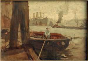 Schute an der Pier von Leonhard Sandrock
