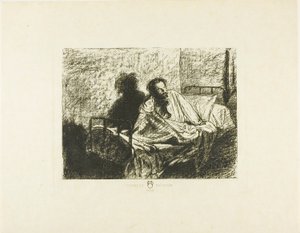 Porträt von Charles Meryon im Bett sitzend von Leopold Flameng