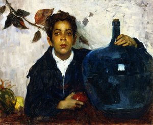 Junge mit einer großen Flasche von Leopoldo Romañach