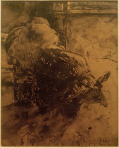 Frau am Kamin