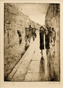 Spaziergänger im Regen vor Pferdedroschke von Lesser Ury