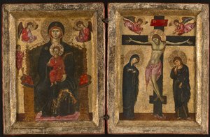 Diptychon mit der thronenden Jungfrau und dem Kind und der Kreuzigung, 1275-80