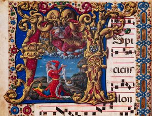 Piccolomini-Bibliothek: Chorbuch, cod. 1.A, ff.4v mit „Vision des Jesaja“ (Detail)