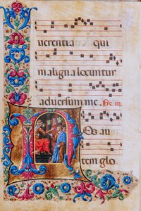 Piccolomini-Bibliothek: Chorbuch, cod. 22.7, ff. 22v mit „Christus vor Pilatus“