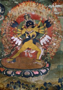 Alte Wandmalereien aus dem lamaistischen Kloster von Hemis, Ladakh, Indien