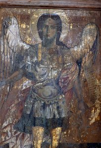 Engel, Fresko in der byzantinischen Kirche Sotiras Christos, Vlithias, Kreta, Griechenland von Unbekannt Unbekannt