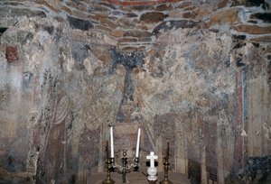 Beschädigtes Fresko in der Kirche in Kantanos, Kreta, Griechenland von Unbekannt Unbekannt