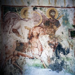 Fresko in der byzantinischen Kirche in Mournies, Kreta, Griechenland