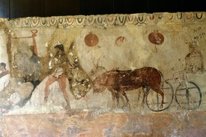 Reise in die Unterwelt, Fresko aus der Nekropole in Andriuolo-Laghetto in Paestum, Kampanien, Italien, antike griechische Zivilisation, Magna Graecia, 4. Jahrhundert v. Chr.