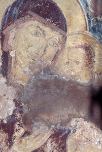 Madonna mit Kind, Fresko in der Kirche Panagia, Rodovani, Kreta, Griechenland von Unbekannt Unbekannt