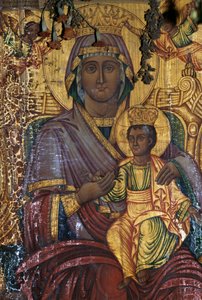 Madonna mit Kind, vergoldetes Gemälde, byzantinische Kirche Agios Georgios, Vathi, Kreta, Griechenland von Unbekannt Unbekannt