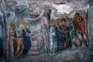 Die Hochzeit zu Kana, Fresko in der Agia Sophia Kirche
