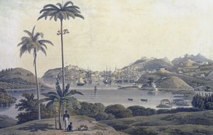 Ansicht der Stadt St. George auf der Insel Grenada, vom Belmont Estate aus gesehen, graviert von William Daniell (1769-1837), um 1810 von Lieutenant Colonel J. Wilson