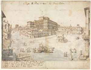 Achtzehn Ansichten von Rom: Die Piazza Barberini recto..., 1665