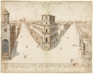 Achtzehn Ansichten von Rom: Die Quattro Fontane in Richtung Santa Maria Maggiore, 1665 von Lievin Cruyl