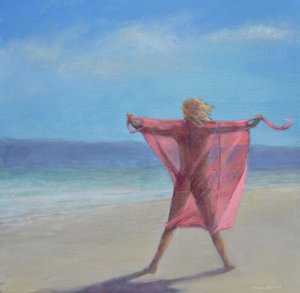 Rosa Sari am Strand