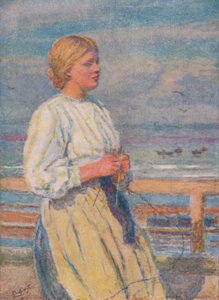 Mädchen beim Stricken, um 1917, 1919