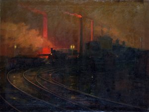 Die Dowlais-Stahlwerke, Cardiff bei Nacht