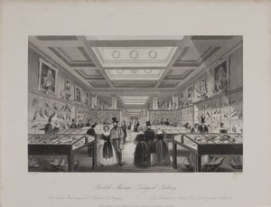 Ansicht der Zoologischen Galerie, Britisches Museum, zeigt Besucher, die sich die Ausstellungen ansehen, ca. 1850 (Gravur)