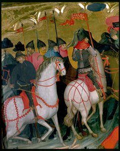 Berittene Soldaten, Detail vom Altarbild der Jungfrau und des hl. Georg, ca. 1390-1400 von Lluís Borrassà
